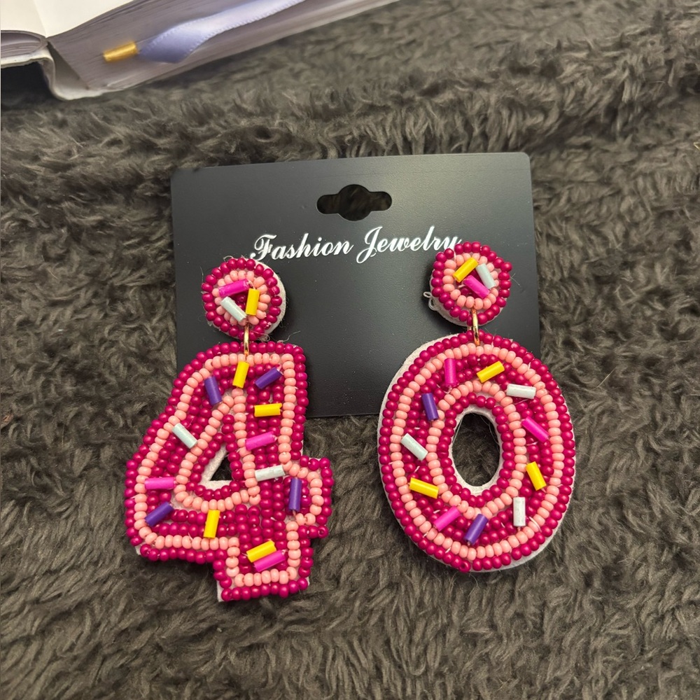 Pink Beaded Number Earrings